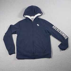 Abercrombie And Fitch Kids Hoodie Sherpa Lined Navy Blue Full Zip Size 15/16